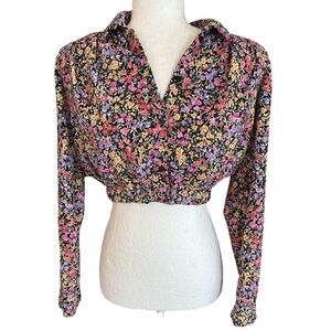 Zara Floral Print Button Front Collared Cropped Top - S